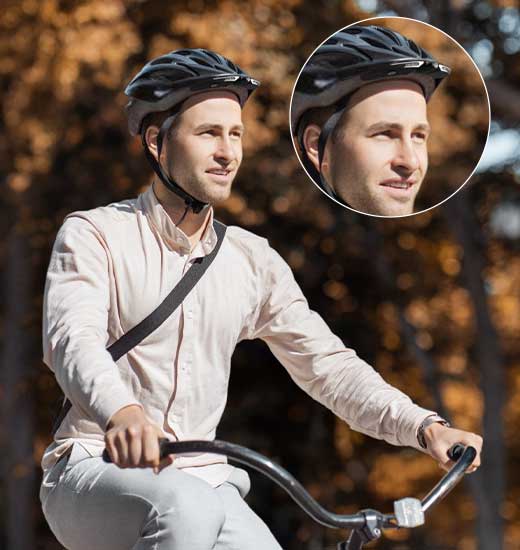 cyclist with helmet camera